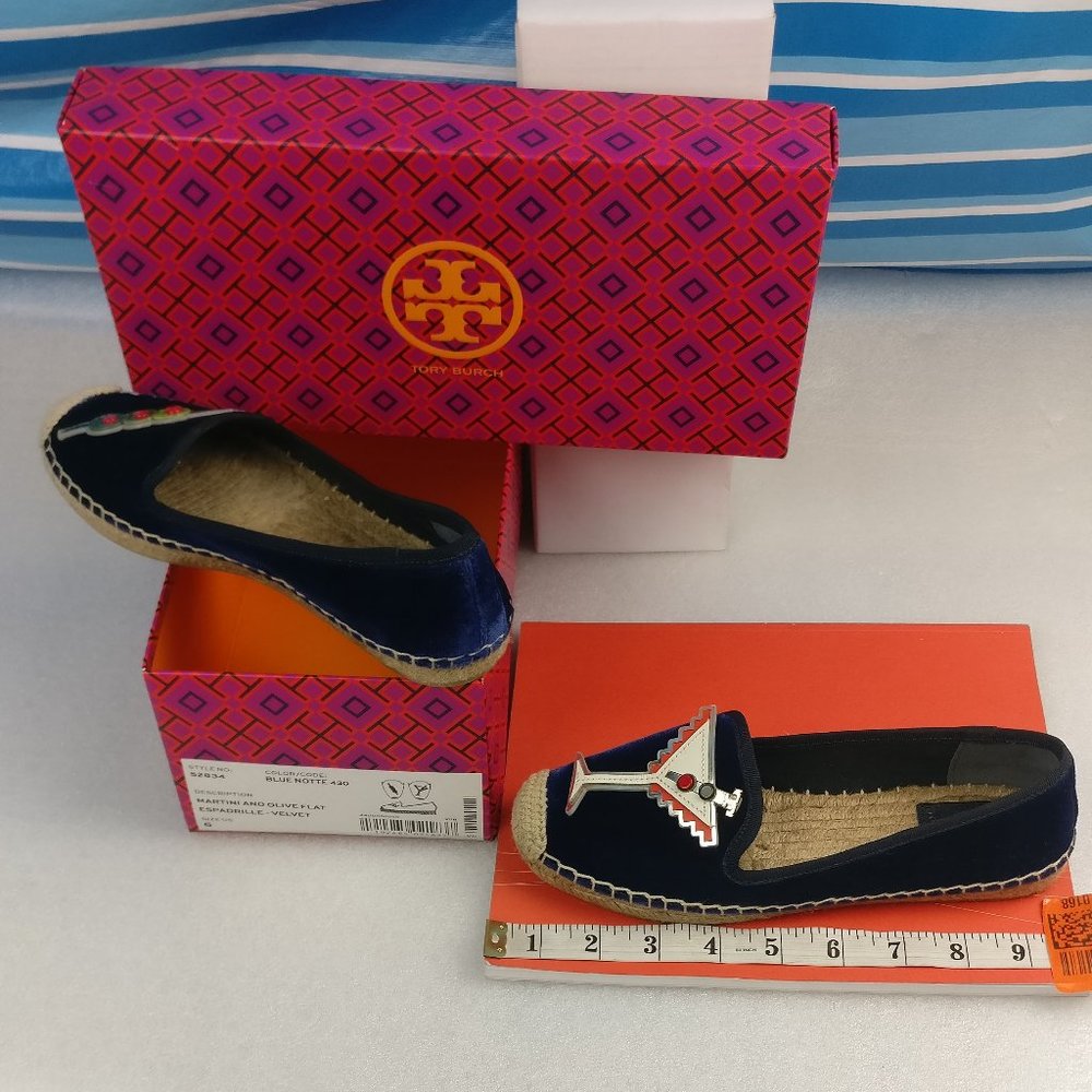 TORY BURCH BLUE NOTTE VELVET MARTINI & OLIVE ESPADRILLE sz6 SMOOTH & SEXY - Picture 9 of 10